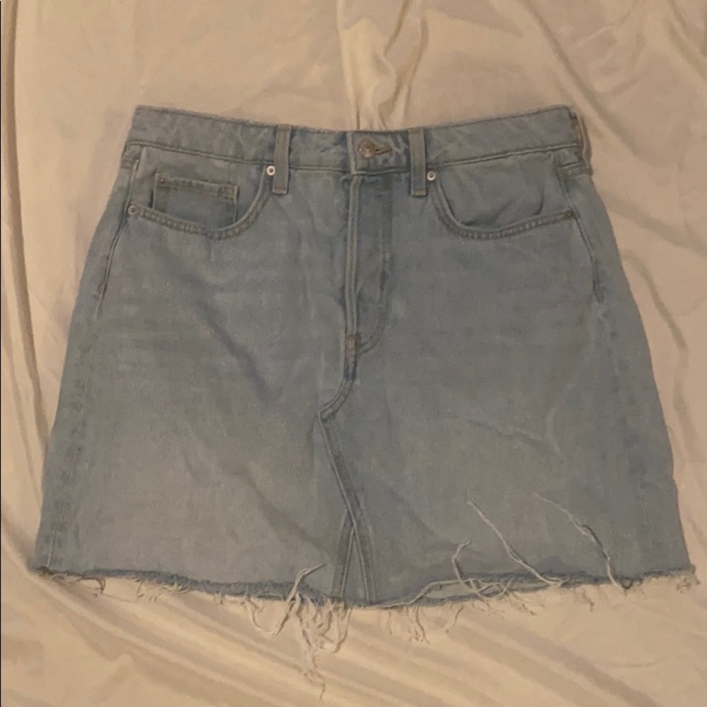 H&M Light Denim Mini Skirt with Frayed Hem